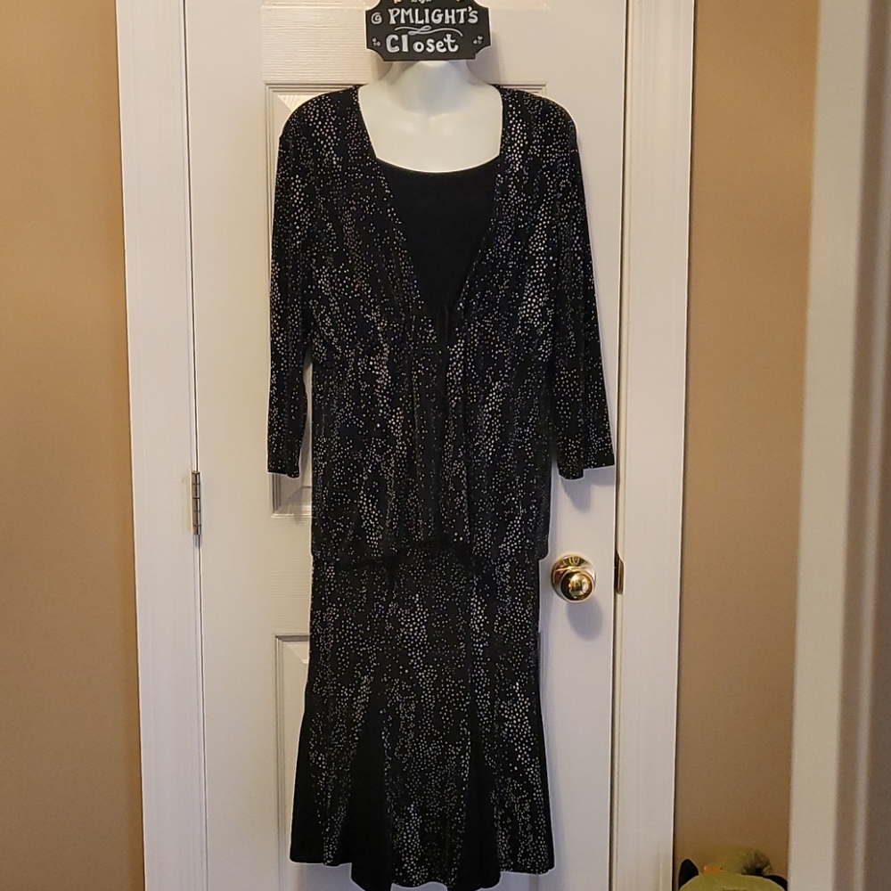 West End Top Skirt Set Large Black White Dots 2 piece